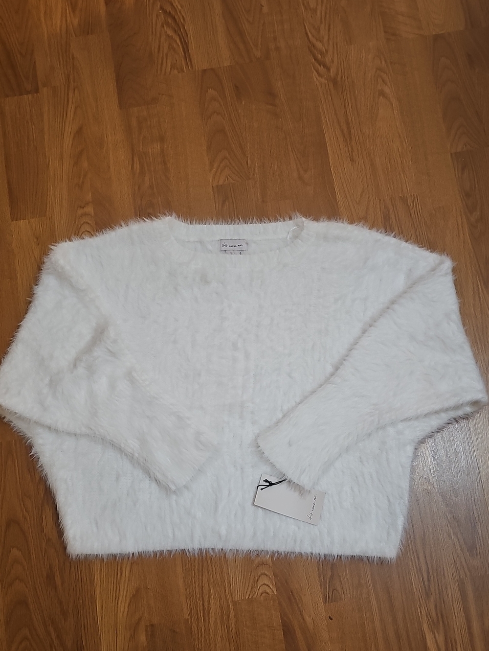 if it were me White Fuzzy Crewneck Sweater